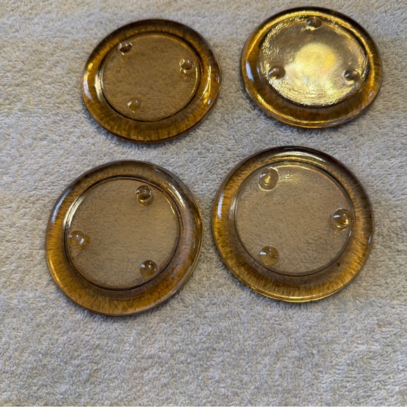 Set Of 4 Glass 3” Round Amber Candle holders - Picture 2 of 3